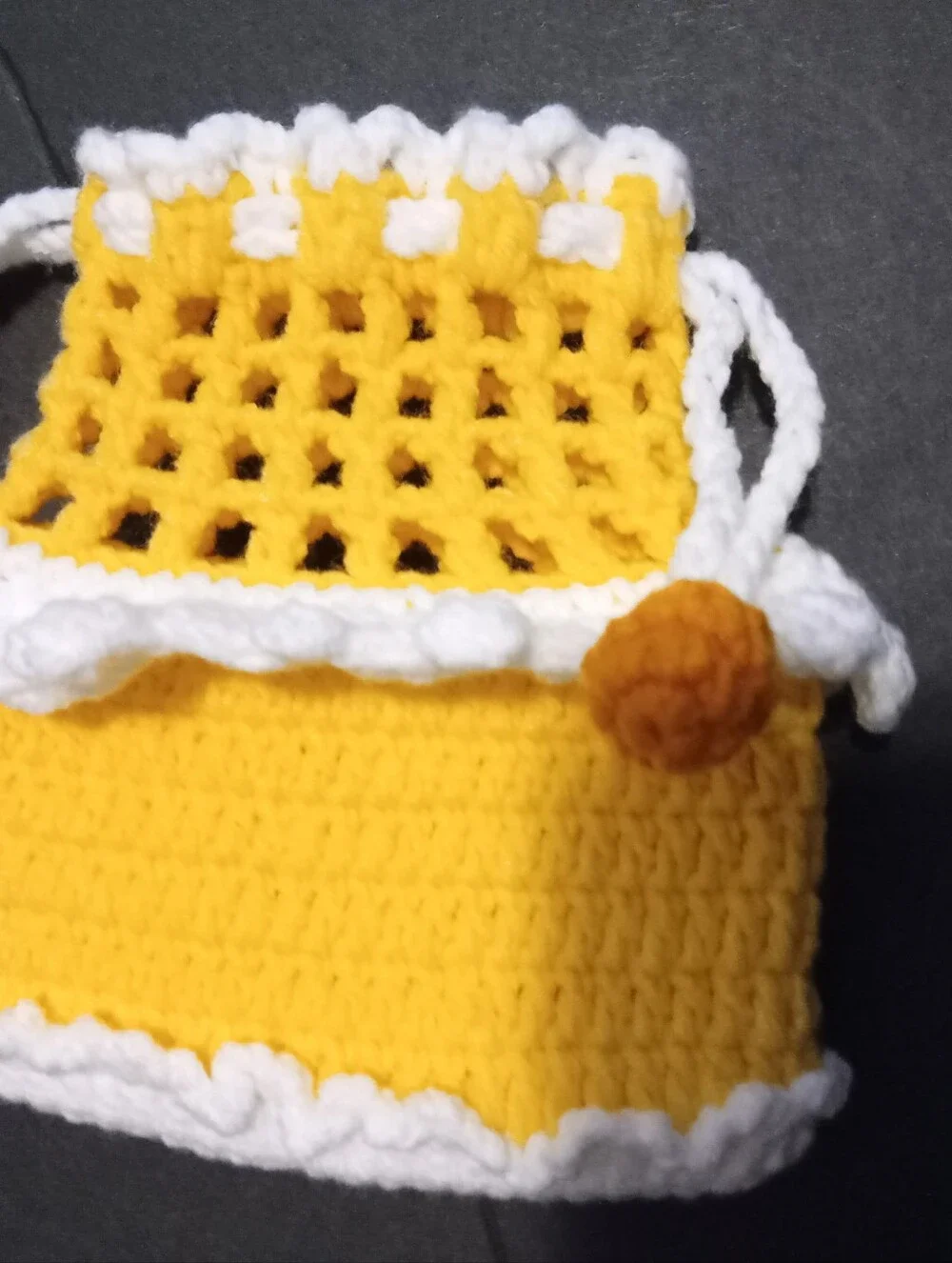 Pouch - Yellow & White Kids Crochet Drawstring Pouch